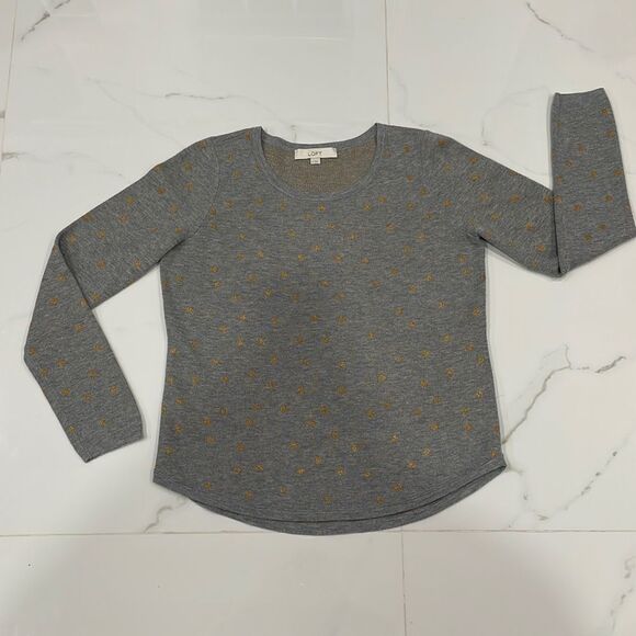 LOFT Women's Gray/Gold Polka Dot Pullover Sweater Wool Blend Size M - Picture 1 of 9